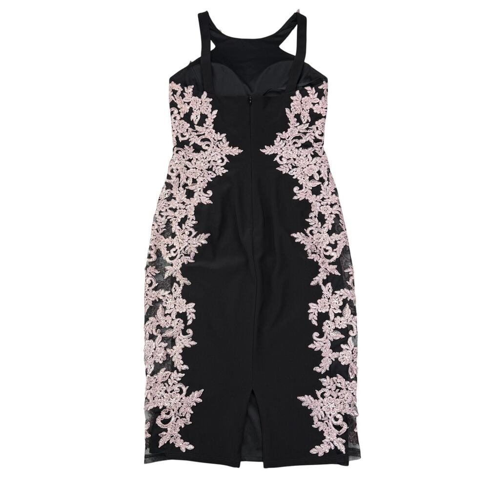 XSCAPE Black Midi Sheath Dress with Pink Lace Applique Size 6 - Picture 6 of 6